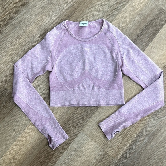 Gymshark Long Sleeve Cropped Top Keyhole Back in Purple Marl Gray Size Medium - Picture 1 of 9